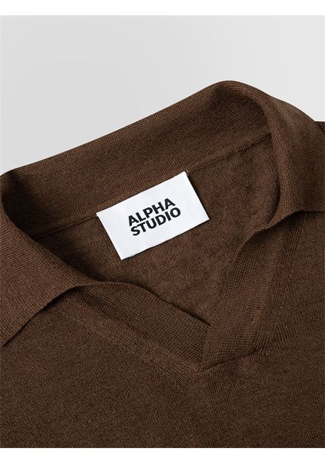 Alpha Studio polo skipper in lino e cotone color caffè senza bottoni ALPHA STUDIO | Polo | AU-5093B1017